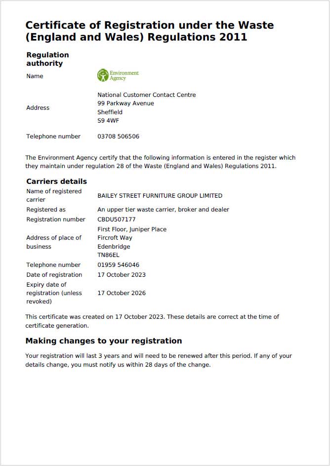 Environment Agency Waste Carrier Licence